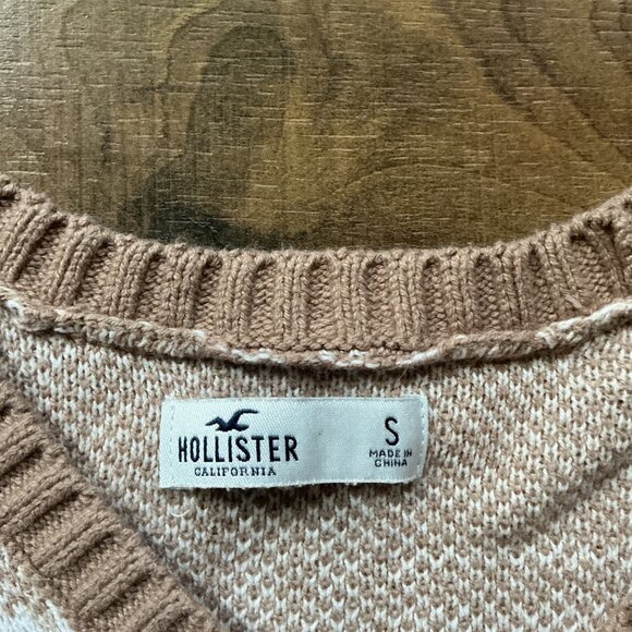 Hollister Cropped Cardigan Plaid Knit Sweater Tan White Size Small - Picture 5 of 10